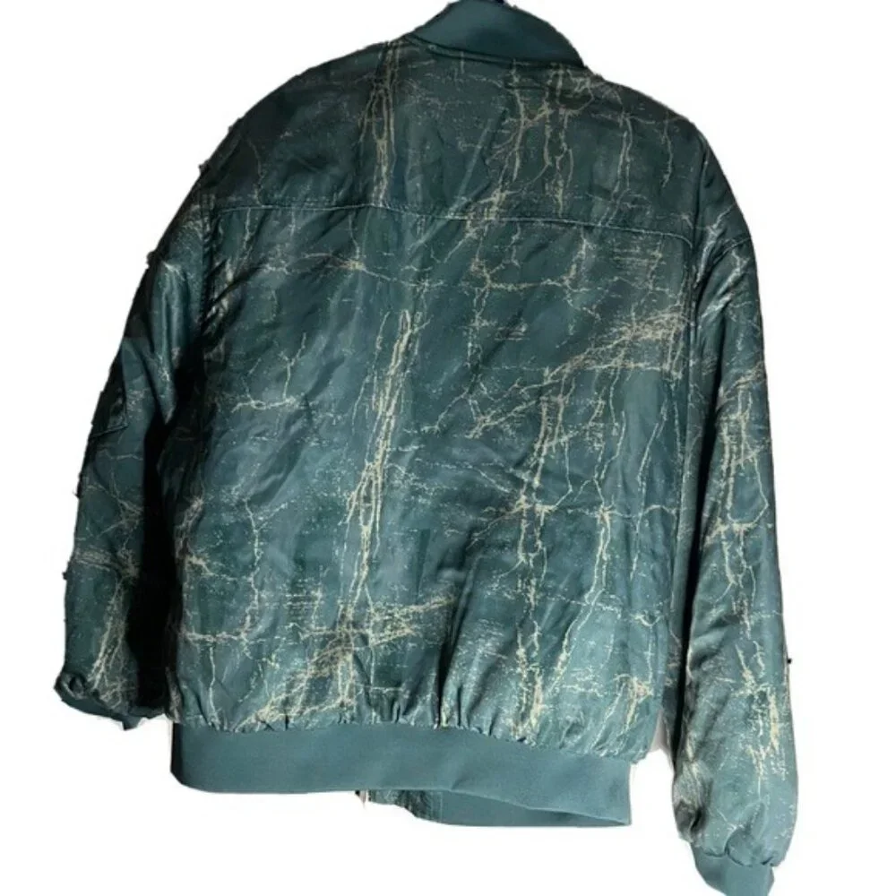 BDG Light Green Marble Print Puffer Bomber Jacket Size S - Picture 15 of 16